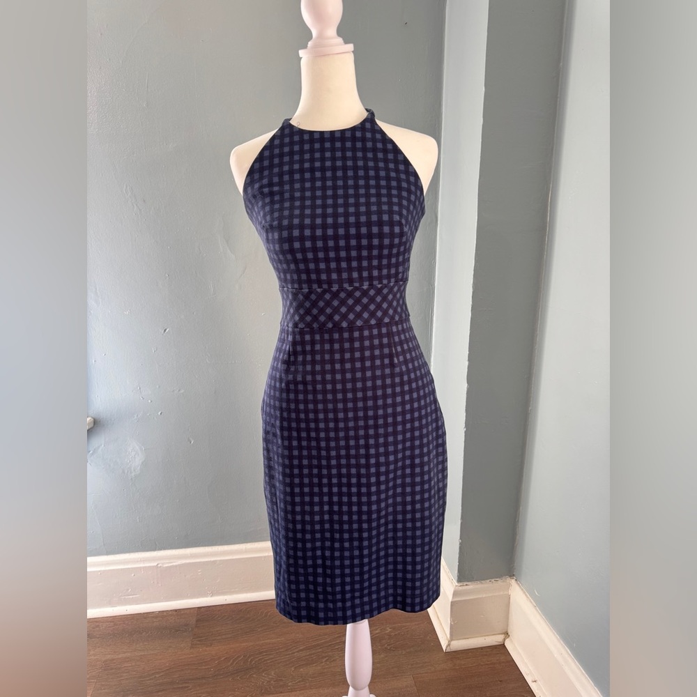 Banana Republic Navy Checkered Midi Dress